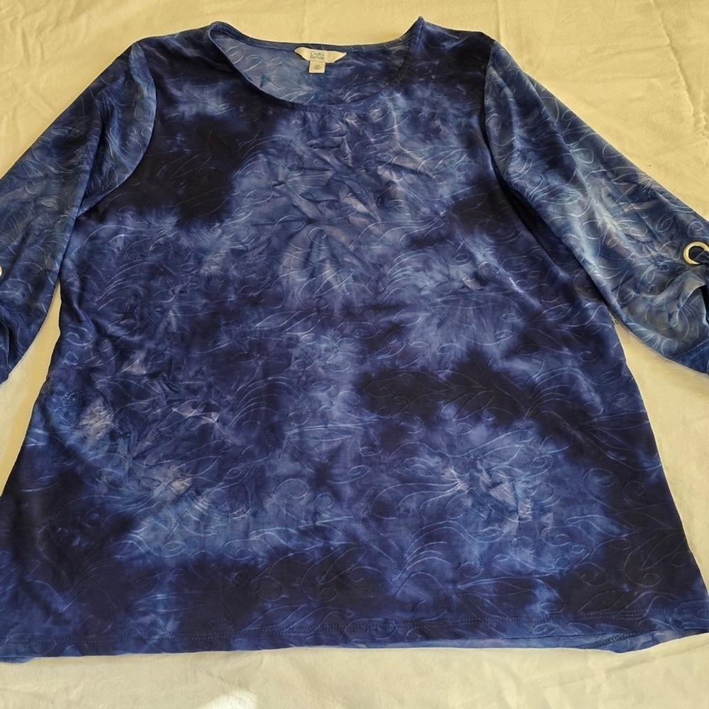 NWT Croft & Barrow Navy Tie-Dye Blue Long Sleeve Top‎ 2X /0008